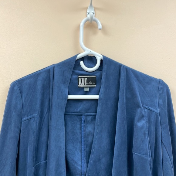 Kut from the Kloth Tayanita Faux Suede Draped Open Lightweight Blazer Blue XS - Picture 3 of 12